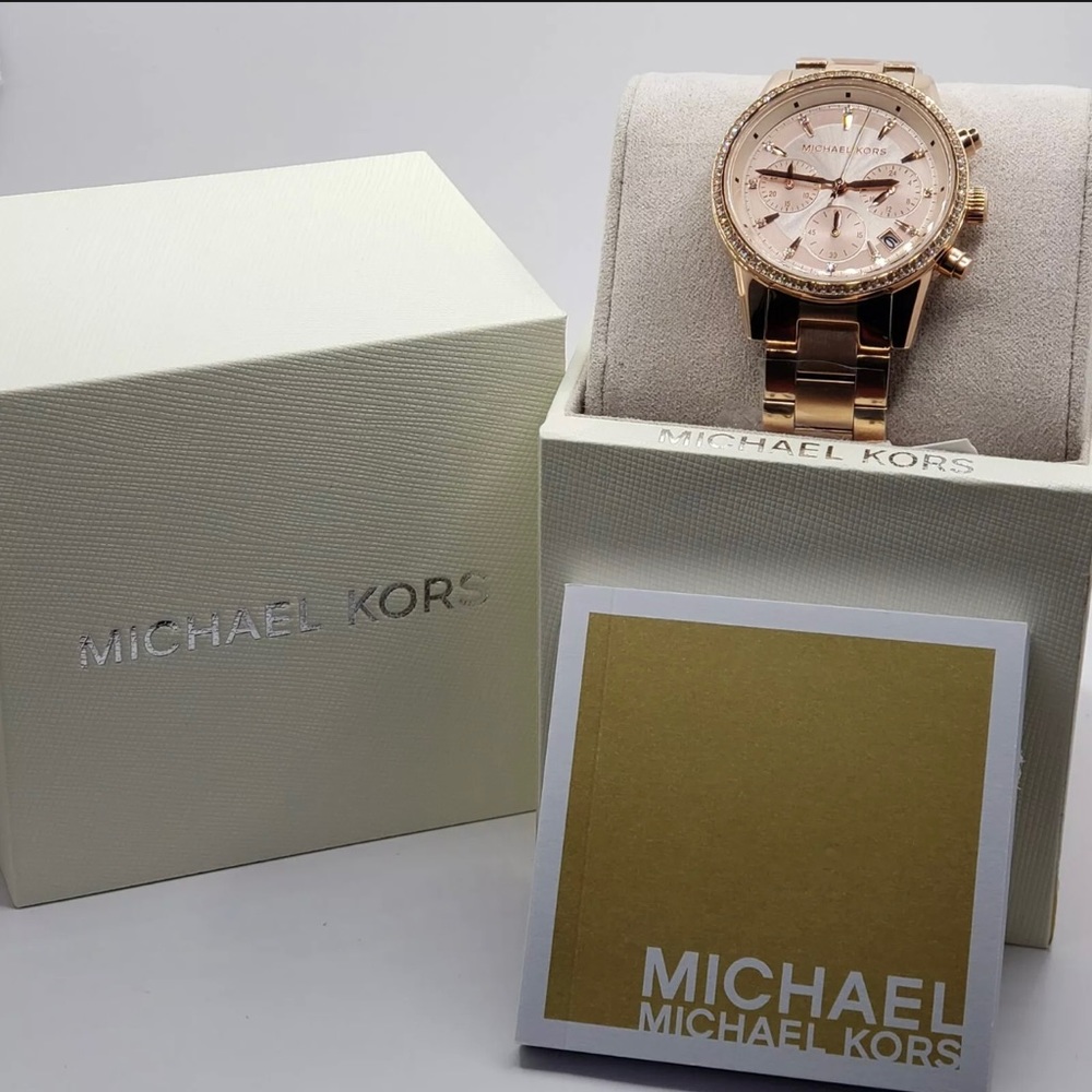 NEW GENUINE Michael Kors Women's Ritz Rose Gold Dial Ladies Watch - MK6357